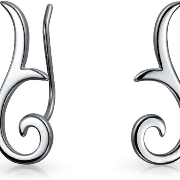 Minimalist Geometric Tribal Scroll Ear Pin Crawlers Climbers Earrings For Women - Picture 1 of 6